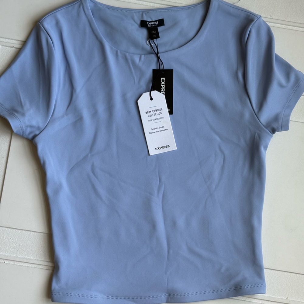 NWT Express Body Contour Collection Short Sleeve Top Blue Size XS